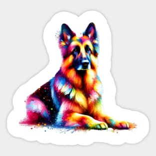 Colorful German Shepherd Dog in Splash Paint Style Sticker